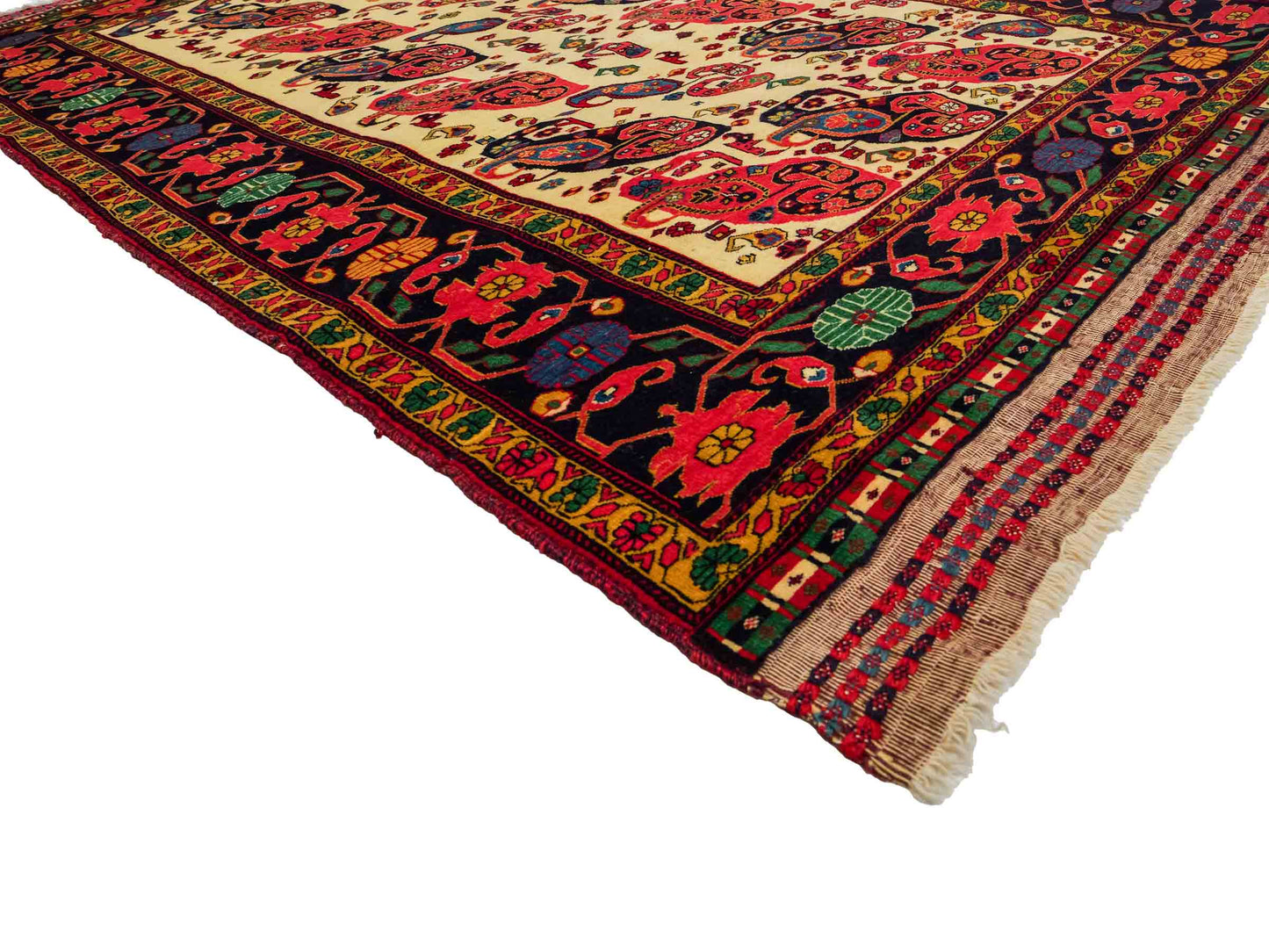 Feiner, handgeknüpfter, antiker Afghan Wollteppich von Khademi. Größe: 168 x 123 cm. Farbe: Cremeweiß, beige, blau, rot. Verkauf durch JUPITER Intl.