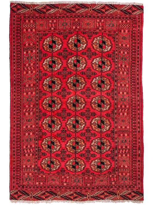 Feiner, handgeknüpfter Afghan Mauri Wollteppich von Khademi. Größe: 159 x 125 cm. Farbe: Rot. Verkauf durch JUPITER Intl.