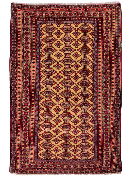 Feiner, handgeknüpfter Afghan Mauri Wollteppich von Khademi. Größe: 164 x 121 cm. Farbe: Cremeweiß, rot. Verkauf durch JUPITER Intl.
