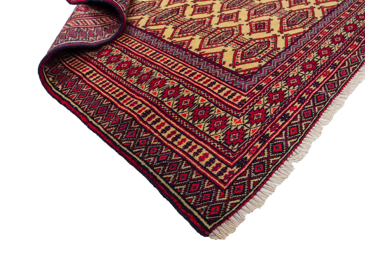 Feiner, handgeknüpfter Afghan Mauri Wollteppich von Khademi. Größe: 164 x 121 cm. Farbe: Cremeweiß, blau, rot. Verkauf durch JUPITER Intl.
