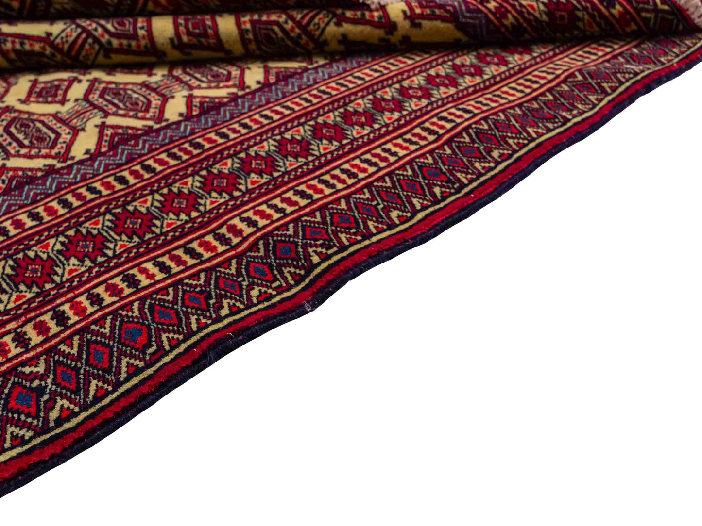 Feiner, handgeknüpfter Afghan Mauri Wollteppich von Khademi. Größe: 164 x 121 cm. Farbe: Cremeweiß, blau, rot. Verkauf durch JUPITER Intl.