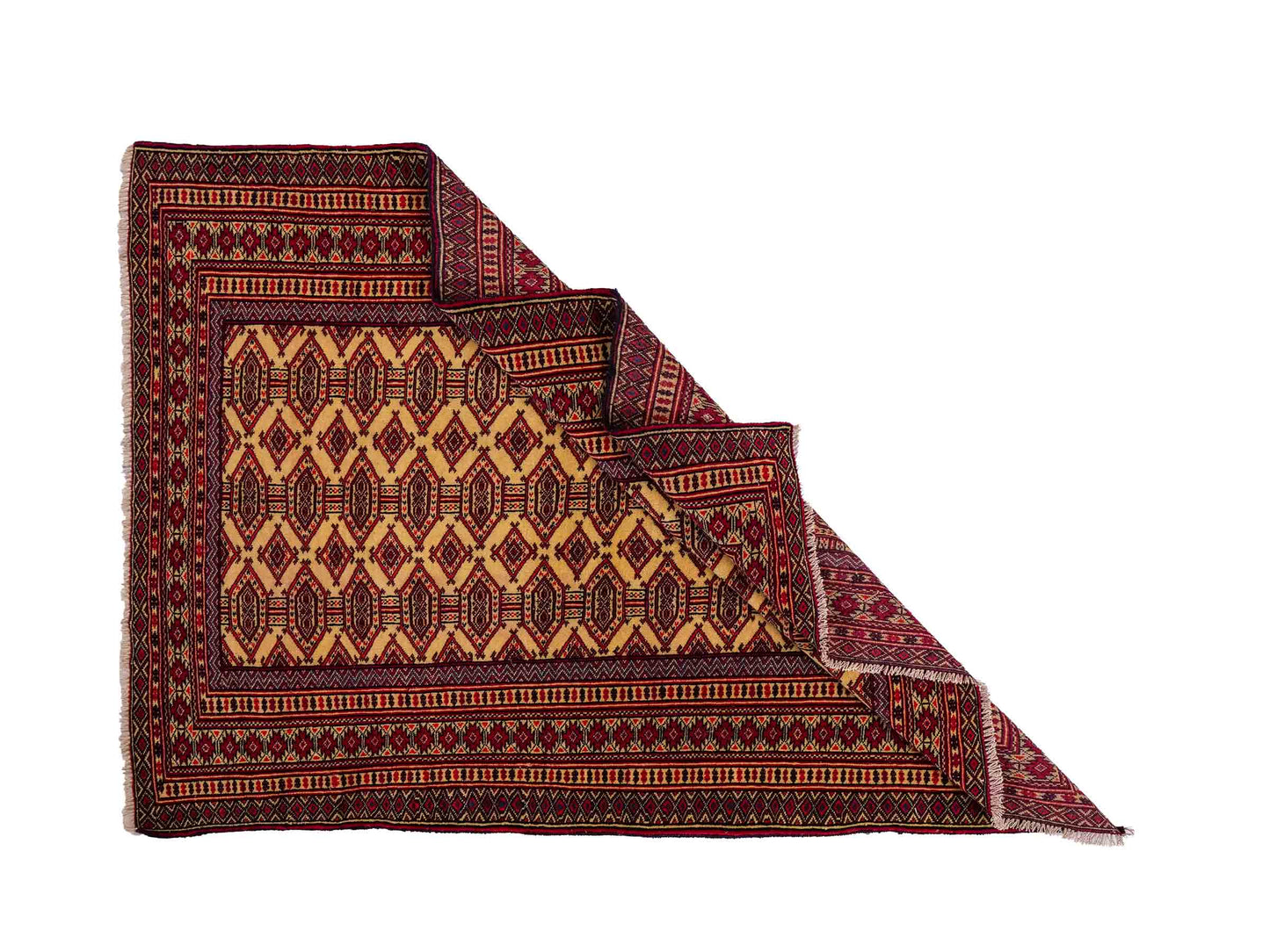 Feiner, handgeknüpfter Afghan Mauri Wollteppich von Khademi. Größe: 164 x 121 cm. Farbe: Cremeweiß, blau, rot. Verkauf durch JUPITER Intl.