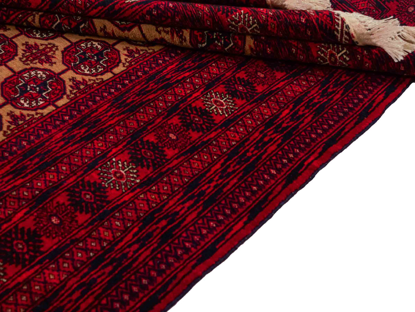 Feiner, handgeknüpfter Afghan Mauri Wollteppich von Khademi. Größe: 175 x 128 cm. Farbe: Rot, beige. Verkauf durch JUPITER Intl.
