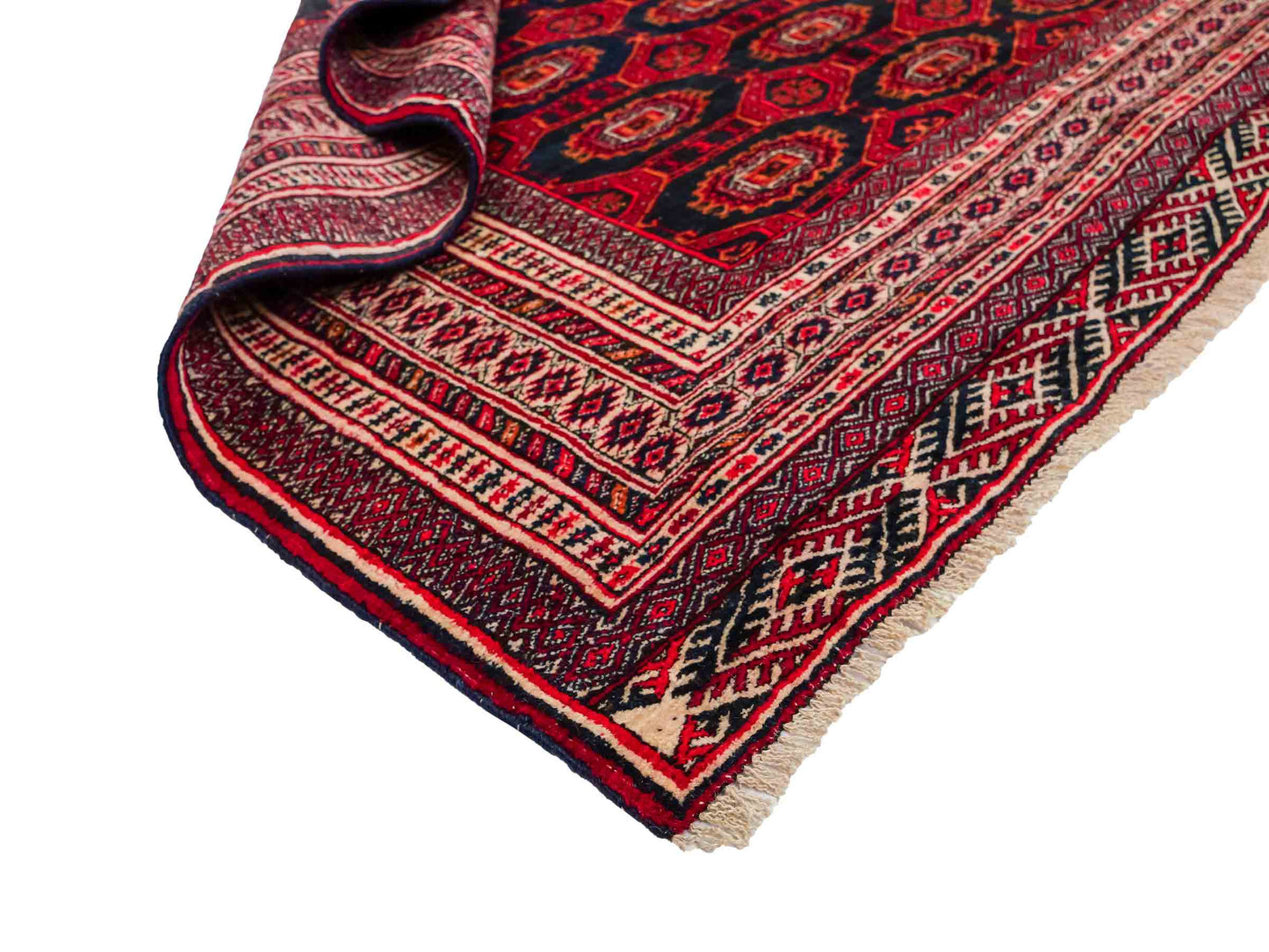 Feiner, handgeknüpfter Afghan Mauri Wollteppich von Khademi. Größe: 177 x 133 cm. Farbe: Rot, blau, cremeweiß. Verkauf durch JUPITER Intl.