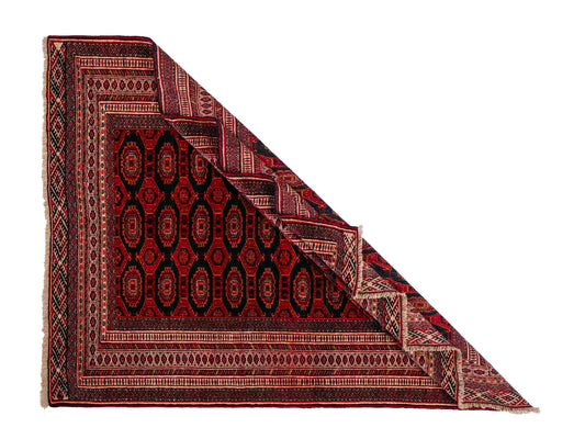 Feiner, handgeknüpfter Afghan Mauri Wollteppich von Khademi. Größe: 177 x 133 cm. Farbe: Rot, blau, cremeweiß. Verkauf durch JUPITER Intl.