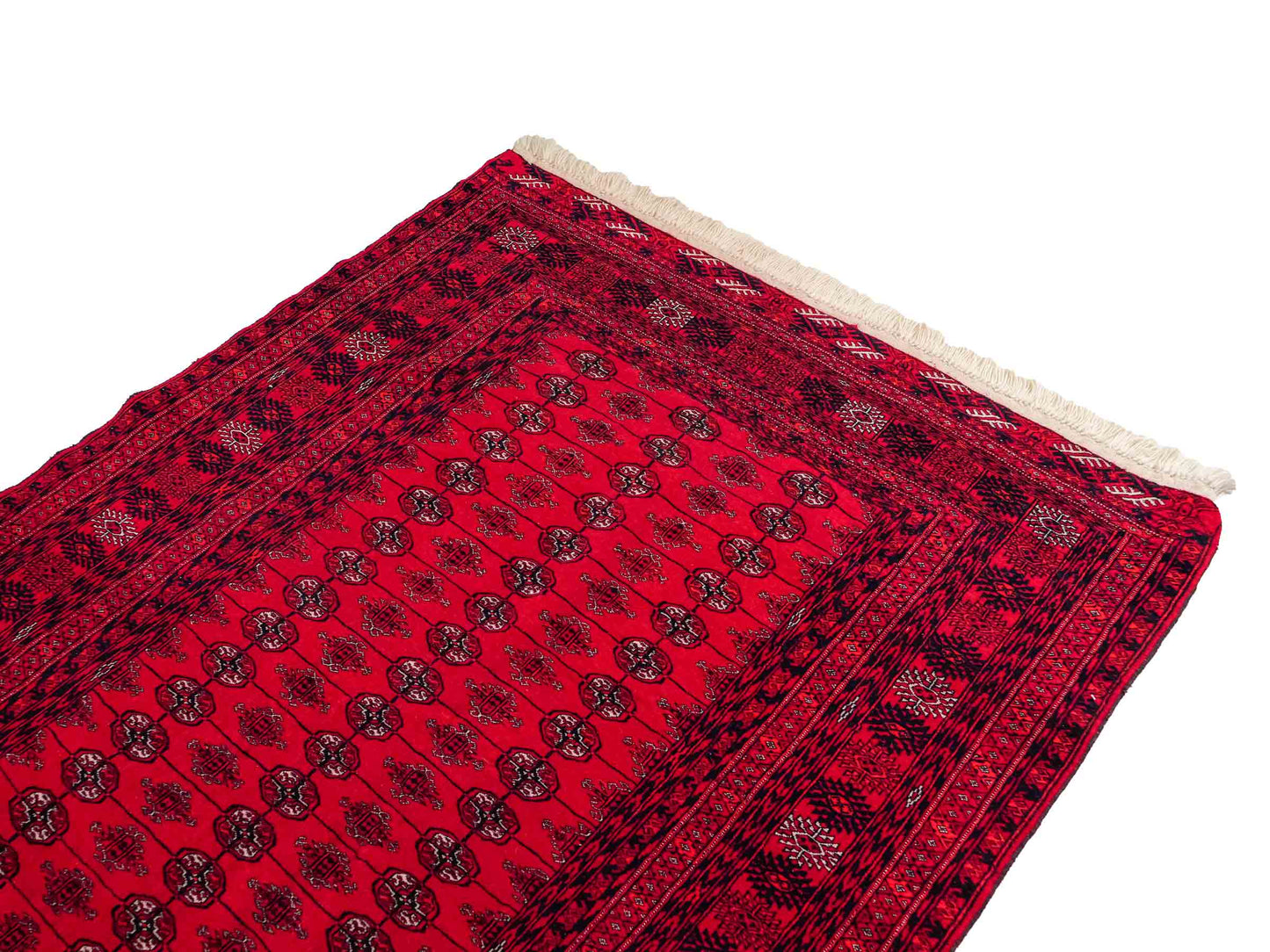 Feiner, handgeknüpfter Afghan Mauri Wollteppich von Khademi. Größe: 180 x 137 cm. Farbe: Rot, blau. Verkauf durch JUPITER Intl.