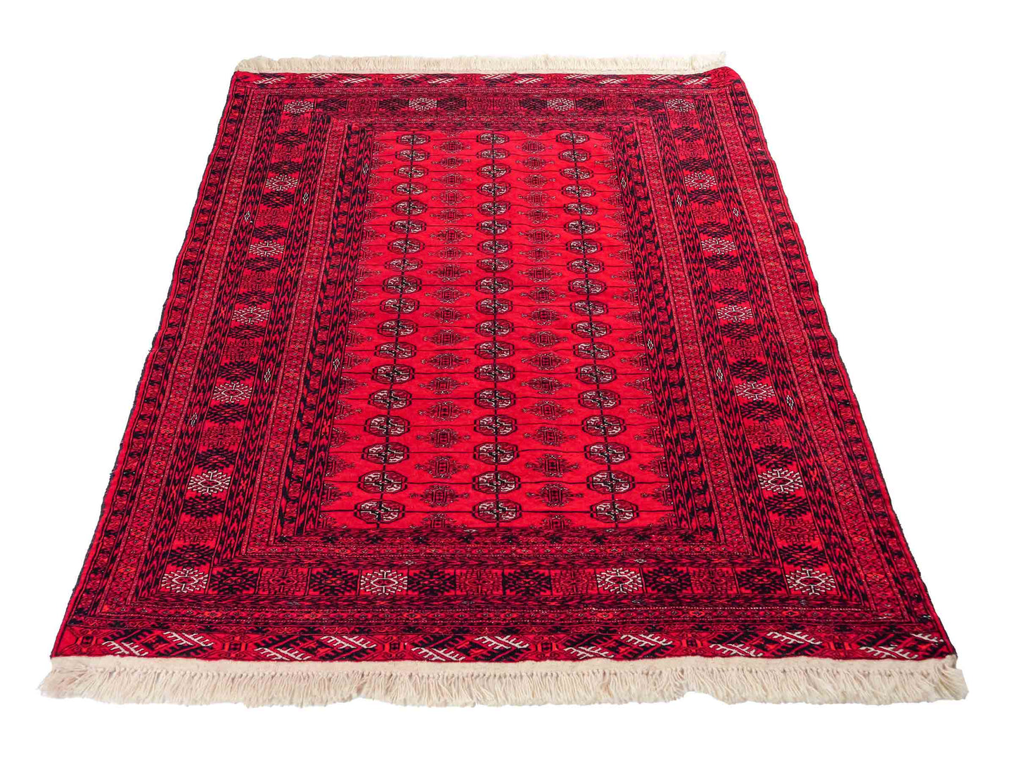 Feiner, handgeknüpfter Afghan Mauri Wollteppich von Khademi. Größe: 180 x 137 cm. Farbe: Rot, blau. Verkauf durch JUPITER Intl.