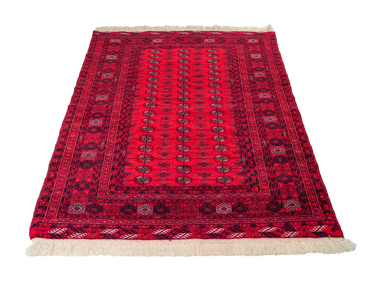 Feiner, handgeknüpfter Afghan Mauri Wollteppich von Khademi. Größe: 180 x 137 cm. Farbe: Rot, blau. Verkauf durch JUPITER Intl.