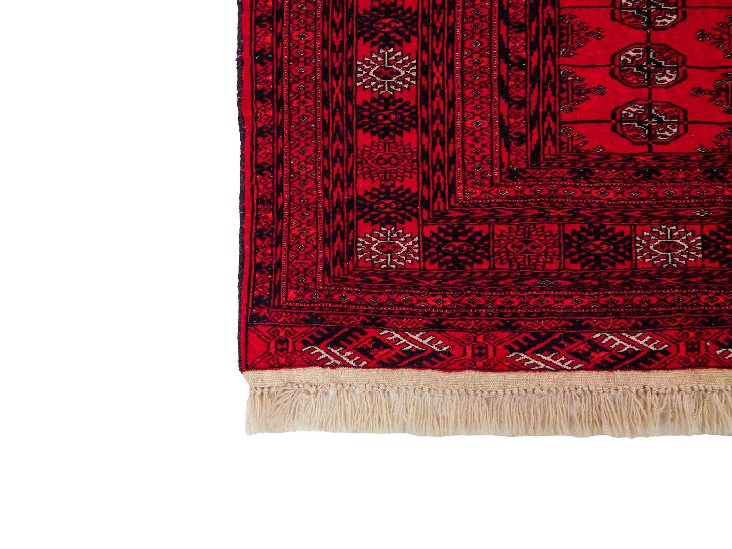 Feiner, handgeknüpfter Afghan Mauri Wollteppich von Khademi. Größe: 180 x 137 cm. Farbe: Rot, blau. Verkauf durch JUPITER Intl.