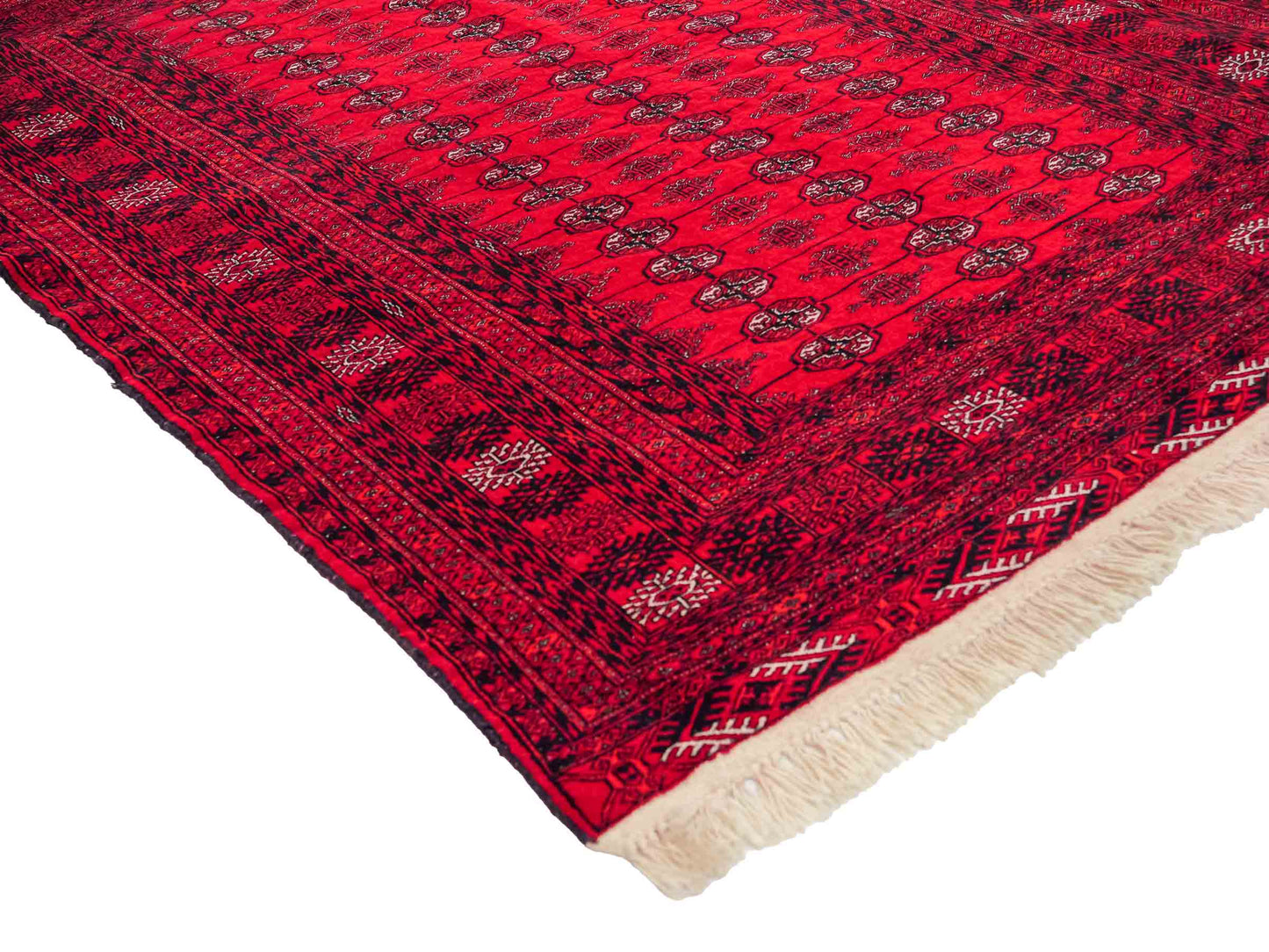 Feiner, handgeknüpfter Afghan Mauri Wollteppich von Khademi. Größe: 180 x 137 cm. Farbe: Rot, blau. Verkauf durch JUPITER Intl.