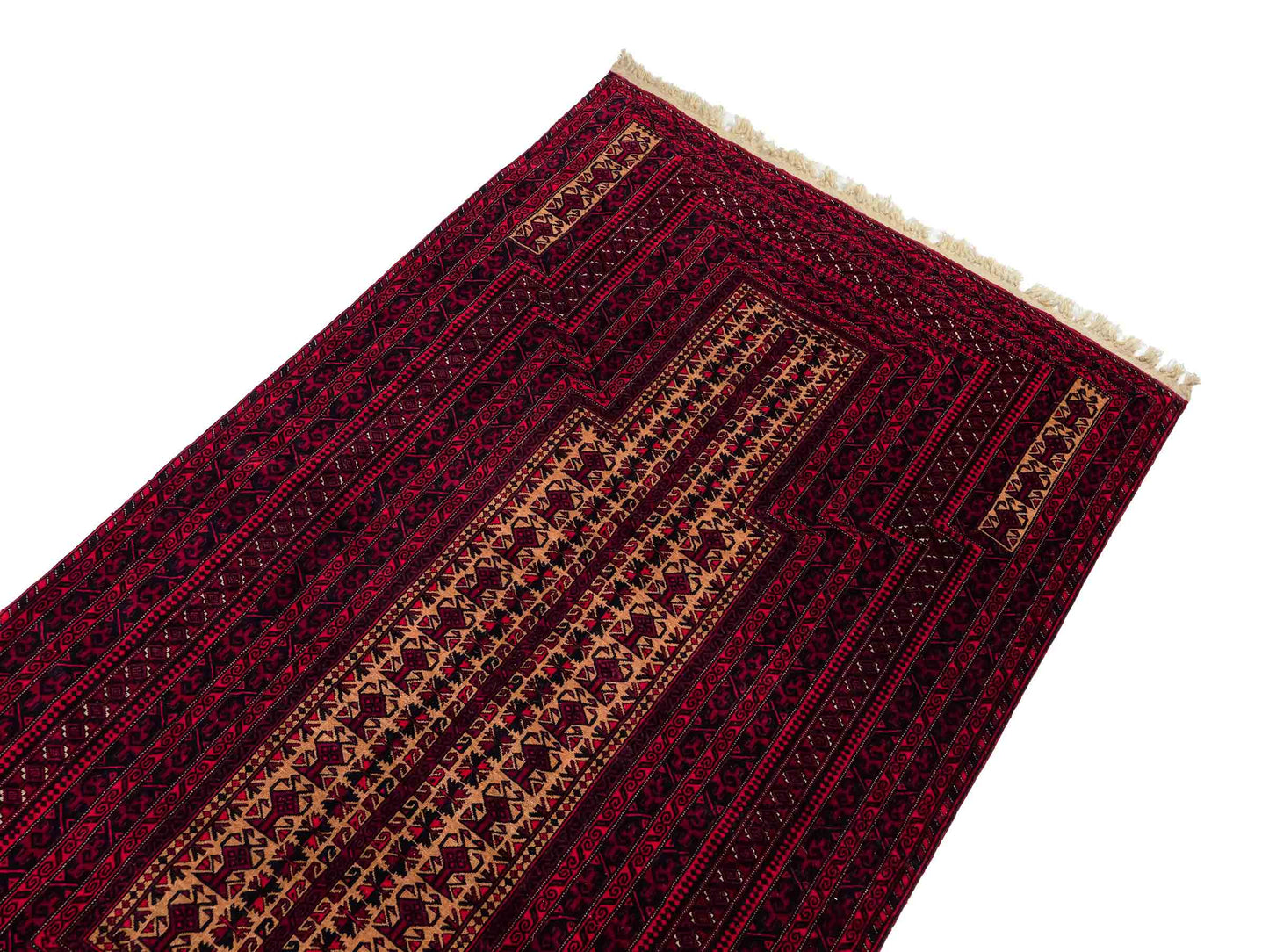 Sehr feiner, handgeknüpfter, antiker Belutsch Orientteppich aus Wolle von Khademi. Farbe: Rot, blau, cremeweiß. Größe: 142 x 90 cm. Vertrieb durch JUPITER Intl.