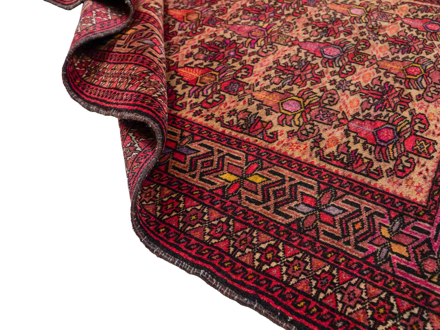 Feiner, handgeknüpfter Afghan Wollteppich von Khademi. Größe: 143 x 105 cm. Farbe: Cremeweiß, beige, rosa, lila. Verkauf durch JUPITER Intl.