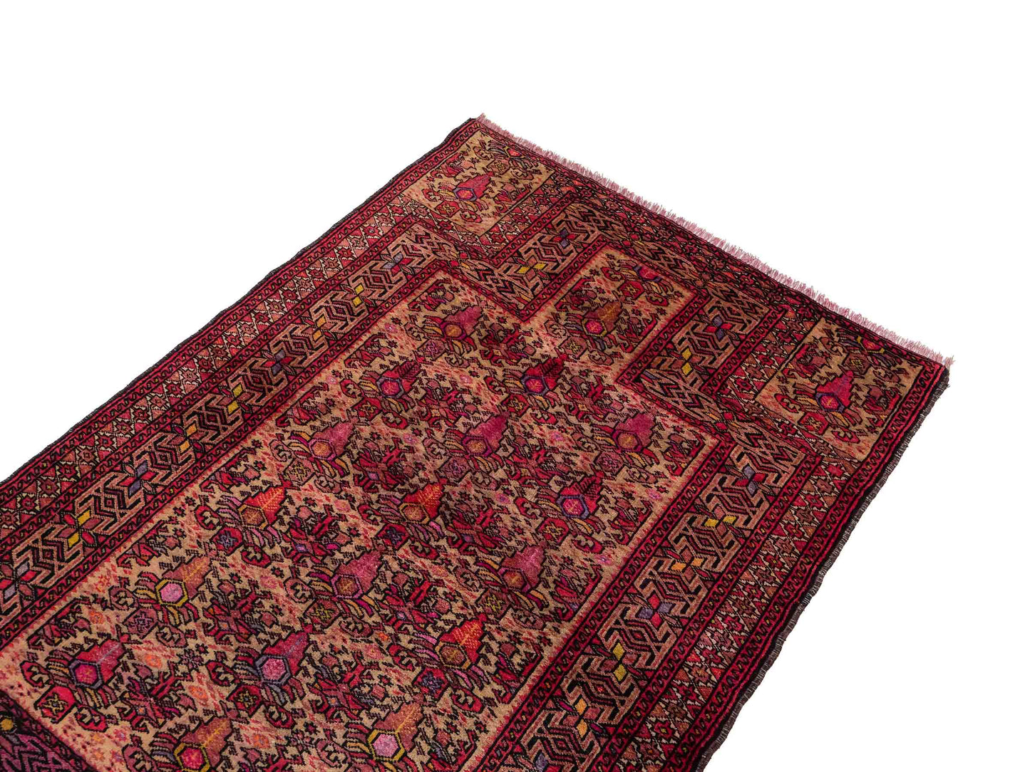 Feiner, handgeknüpfter Afghan Wollteppich von Khademi. Größe: 143 x 105 cm. Farbe: Cremeweiß, beige, rosa, lila. Verkauf durch JUPITER Intl.