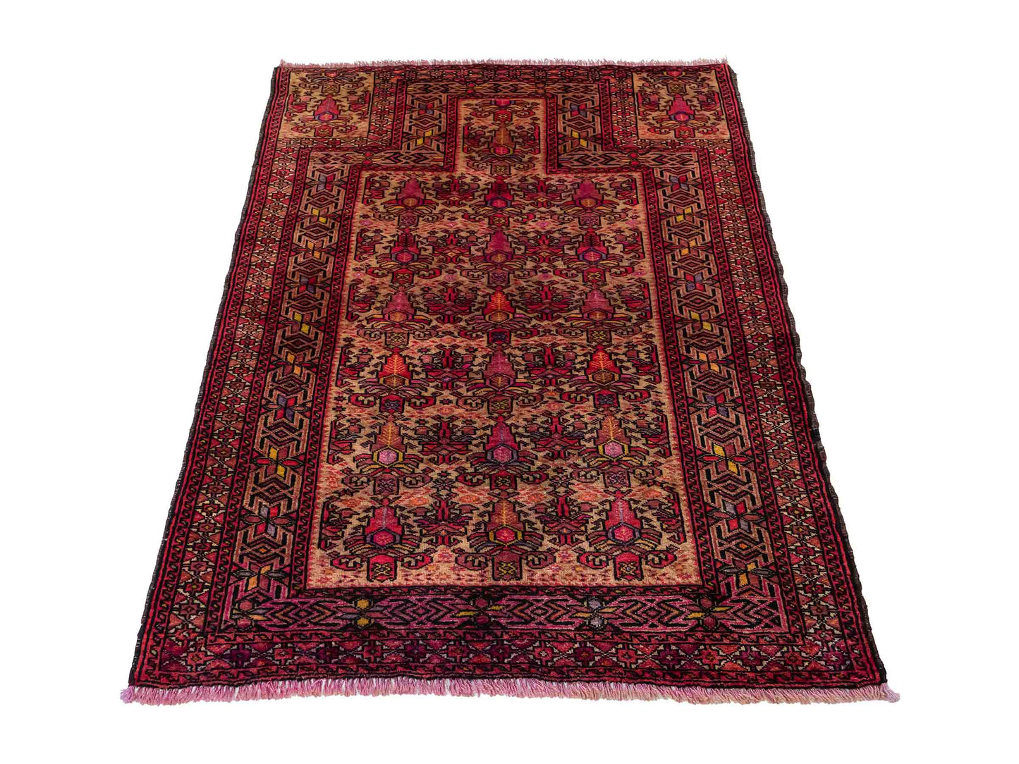 Feiner, handgeknüpfter Afghan Wollteppich von Khademi. Größe: 143 x 105 cm. Farbe: Cremeweiß, beige, rosa, lila. Verkauf durch JUPITER Intl.