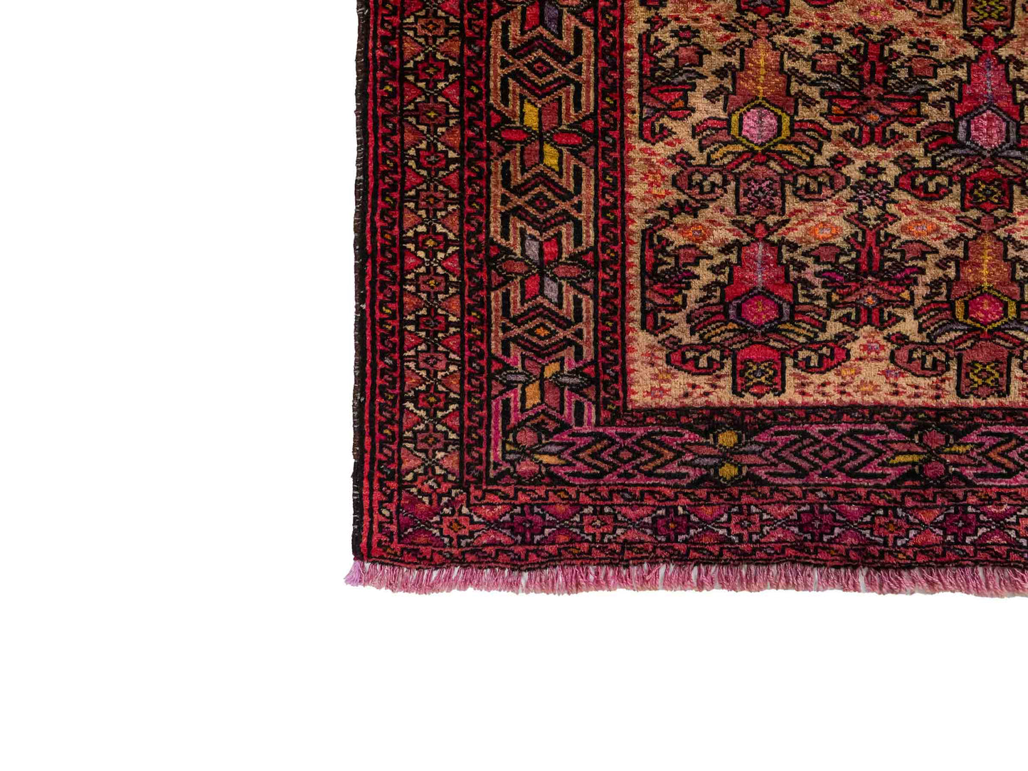 Feiner, handgeknüpfter Afghan Wollteppich von Khademi. Größe: 143 x 105 cm. Farbe: Cremeweiß, beige, rosa, lila. Verkauf durch JUPITER Intl.
