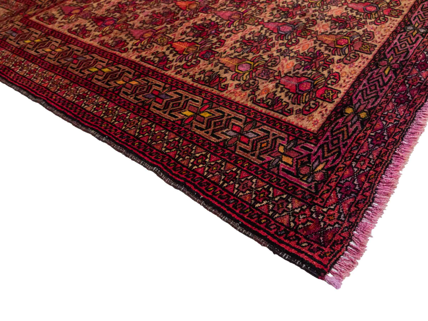 Feiner, handgeknüpfter Afghan Wollteppich von Khademi. Größe: 143 x 105 cm. Farbe: Cremeweiß, beige, rosa, lila. Verkauf durch JUPITER Intl.