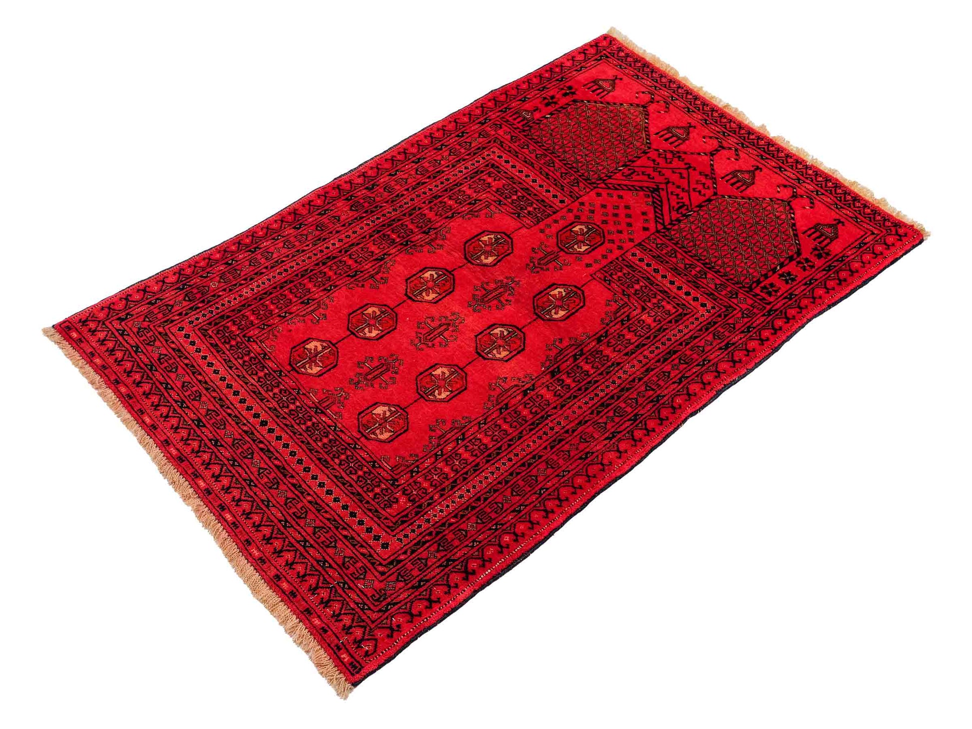 Antiker, handgeknüpfter Afghan Orientteppich aus Wolle von Khademi. Größe: 125 x 76 cm. Farbe: Rot. Verkauf durch JUPITER Intl.