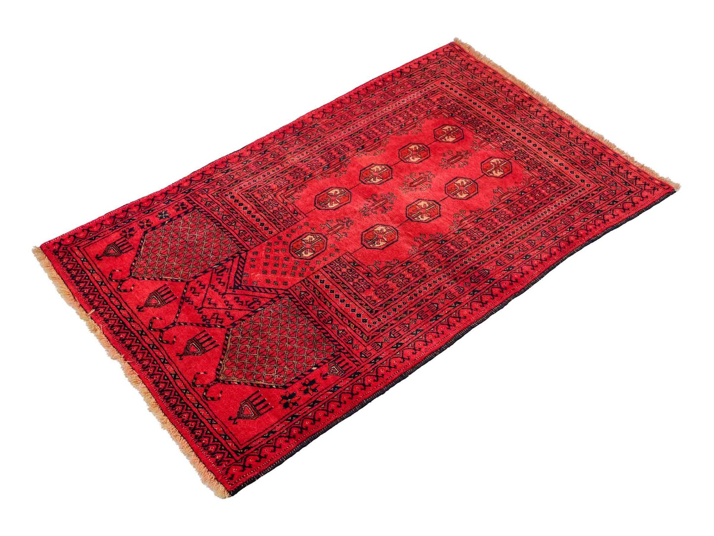 Antiker, handgeknüpfter Afghan Orientteppich aus Wolle von Khademi. Größe: 125 x 76 cm. Farbe: Rot. Verkauf durch JUPITER Intl.