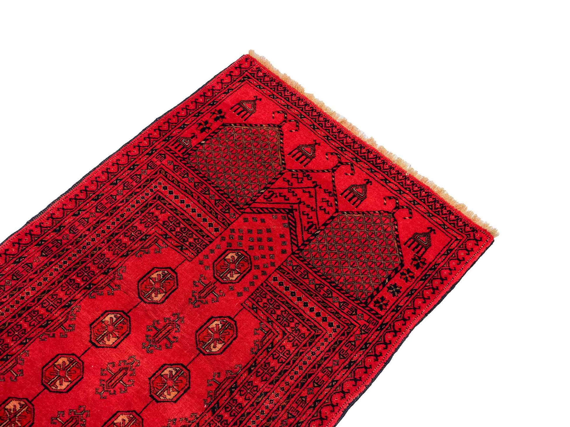 Antiker, handgeknüpfter Afghan Orientteppich aus Wolle von Khademi. Größe: 125 x 76 cm. Farbe: Rot. Verkauf durch JUPITER Intl.