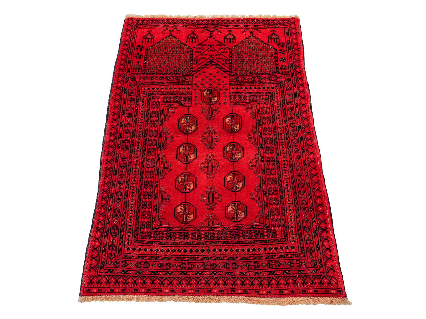 Antiker, handgeknüpfter Afghan Orientteppich aus Wolle von Khademi. Größe: 125 x 76 cm. Farbe: Rot. Verkauf durch JUPITER Intl.