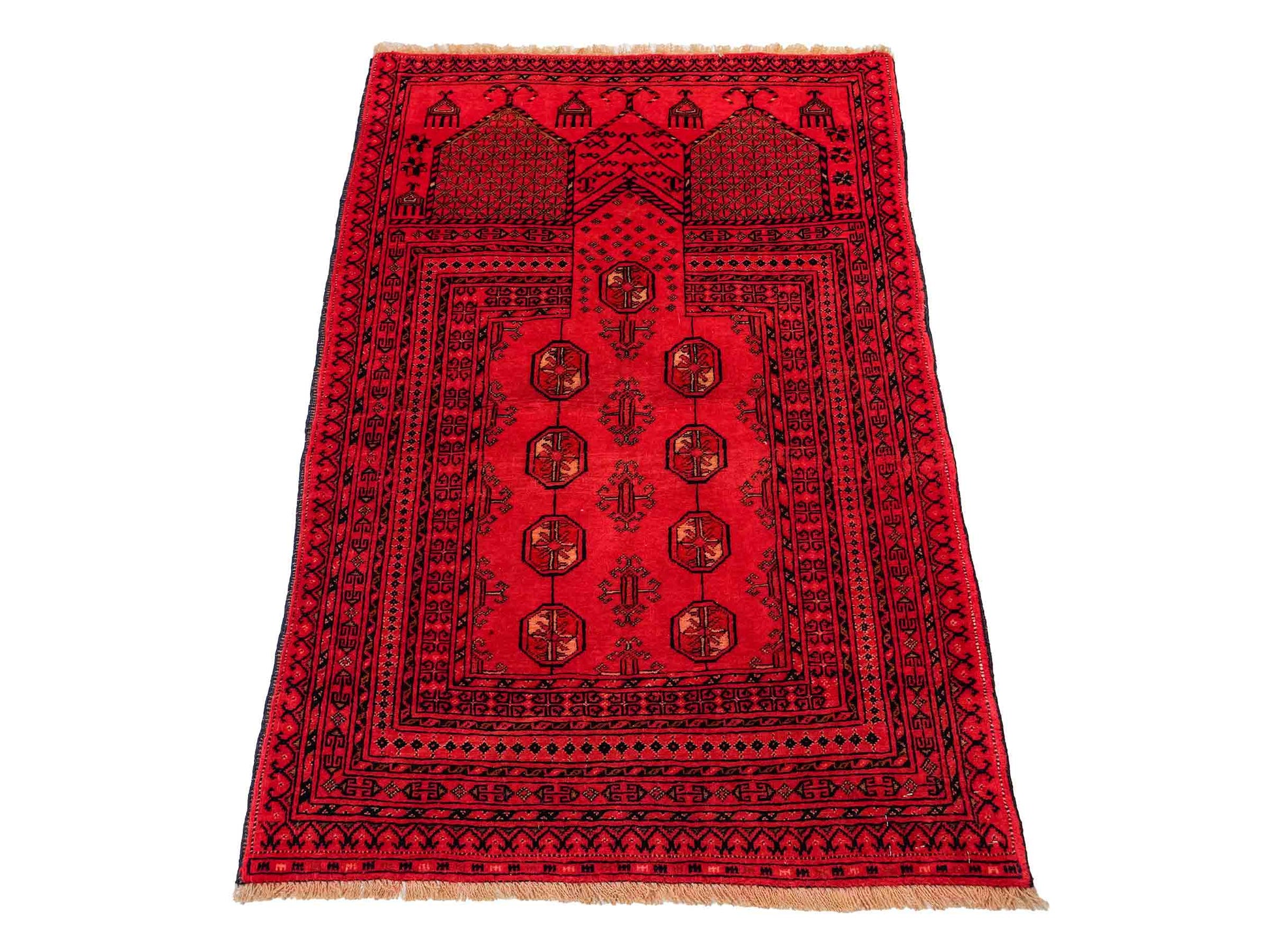 Antiker, handgeknüpfter Afghan Orientteppich aus Wolle von Khademi. Größe: 125 x 76 cm. Farbe: Rot. Verkauf durch JUPITER Intl.