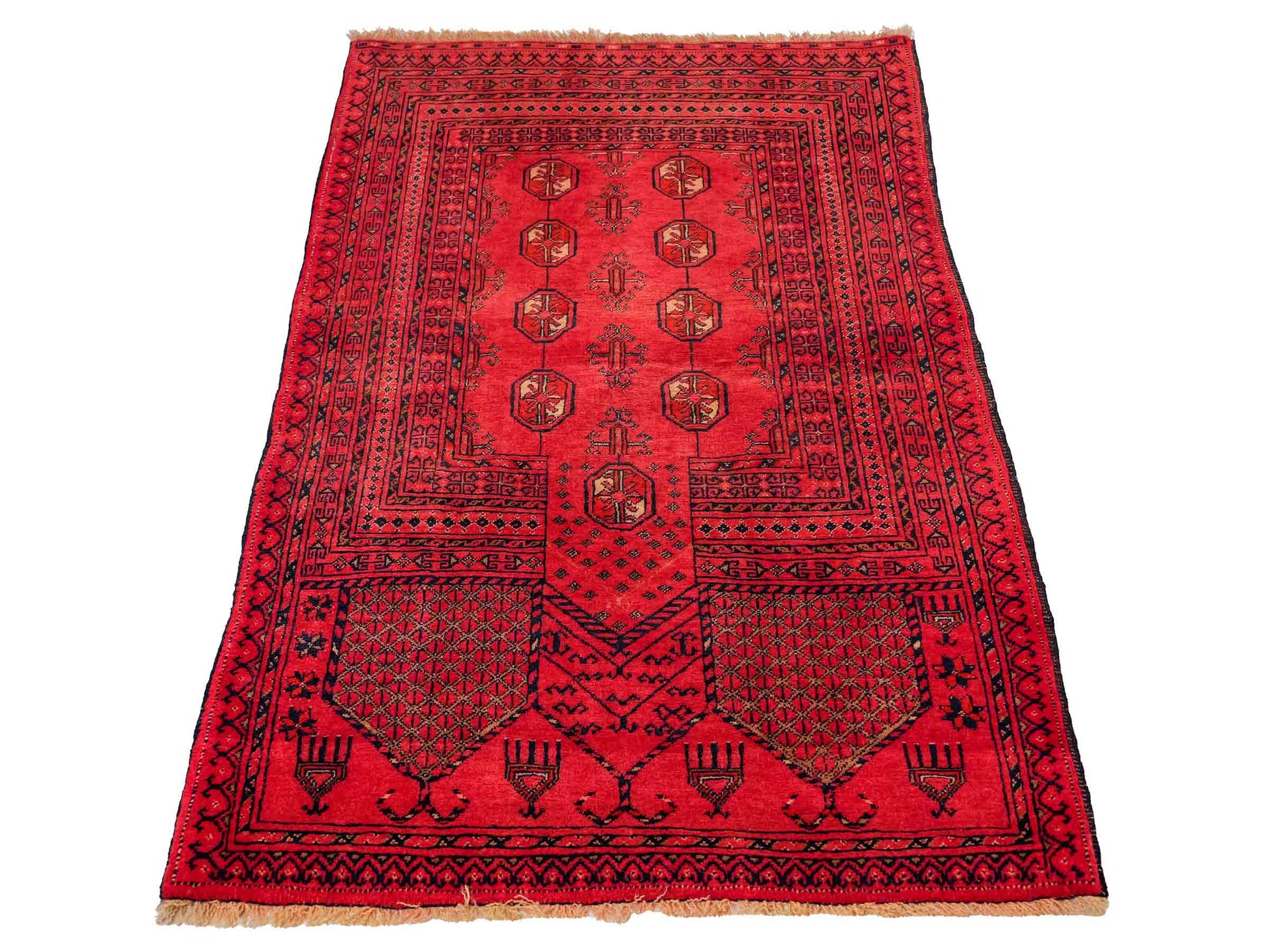 Antiker, handgeknüpfter Afghan Orientteppich aus Wolle von Khademi. Größe: 125 x 76 cm. Farbe: Rot. Verkauf durch JUPITER Intl.