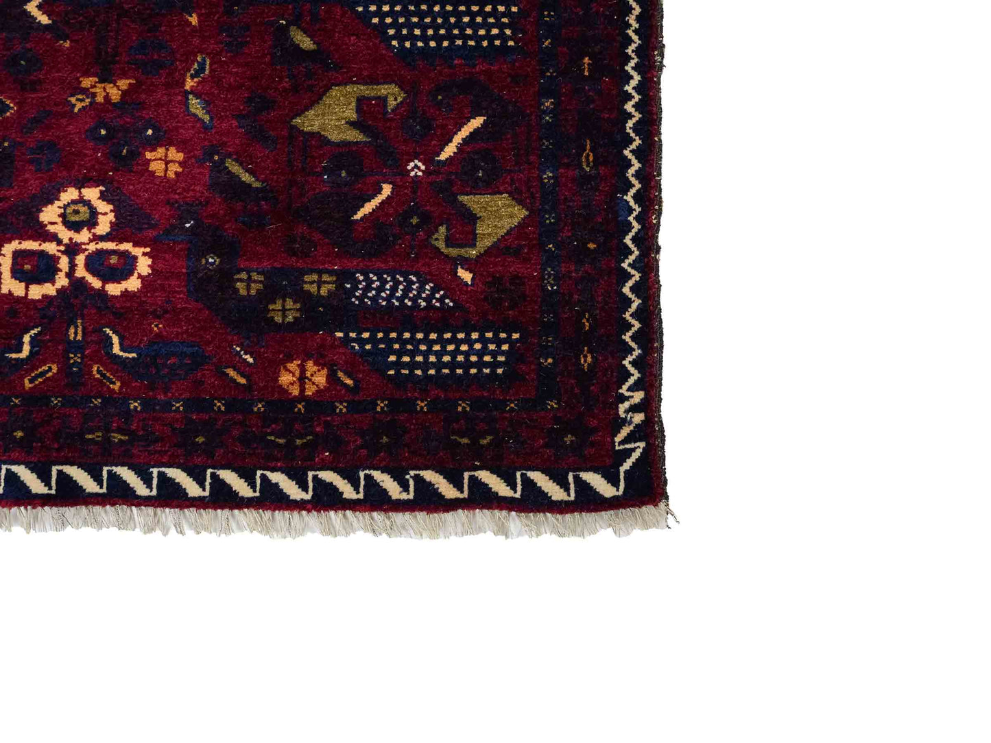 Antiker, handgeknüpfter Afghan Orientteppich aus Wolle von Khademi. Größe: 138 x 80 cm. Farbe: Rot, blau. Verkauf durch JUPITER Intl.