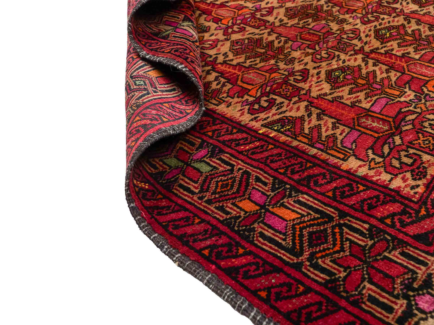 Antiker, handgeknüpfter Afghan Orientteppich aus Wolle von Khademi. Größe: 141 x 95 cm. Farbe: Rot, beige. Verkauf durch JUPITER Intl.