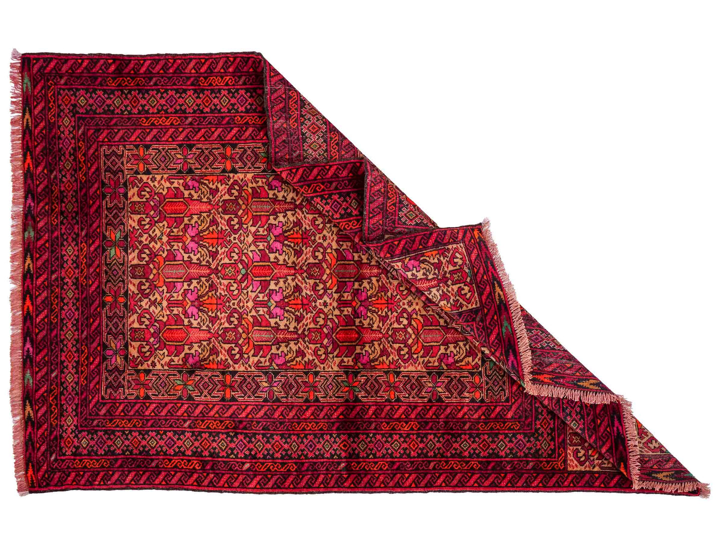 Antiker, handgeknüpfter Afghan Orientteppich aus Wolle von Khademi. Größe: 147 x 95 cm. Farbe: Rot. Verkauf durch JUPITER Intl.