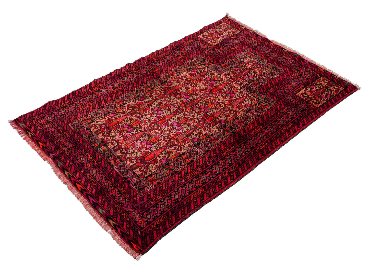 Antiker, handgeknüpfter Afghan Orientteppich aus Wolle von Khademi. Größe: 147 x 95 cm. Farbe: Rot. Verkauf durch JUPITER Intl.