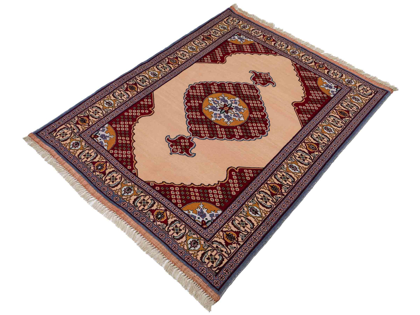 Sehr feiner, antiker, handgeknüpfter Afghan Orientteppich aus Wolle von Khademi. Größe: 150 x 104 cm. Farbe: Beige, rot, blau. Verkauf durch JUPITER Intl.