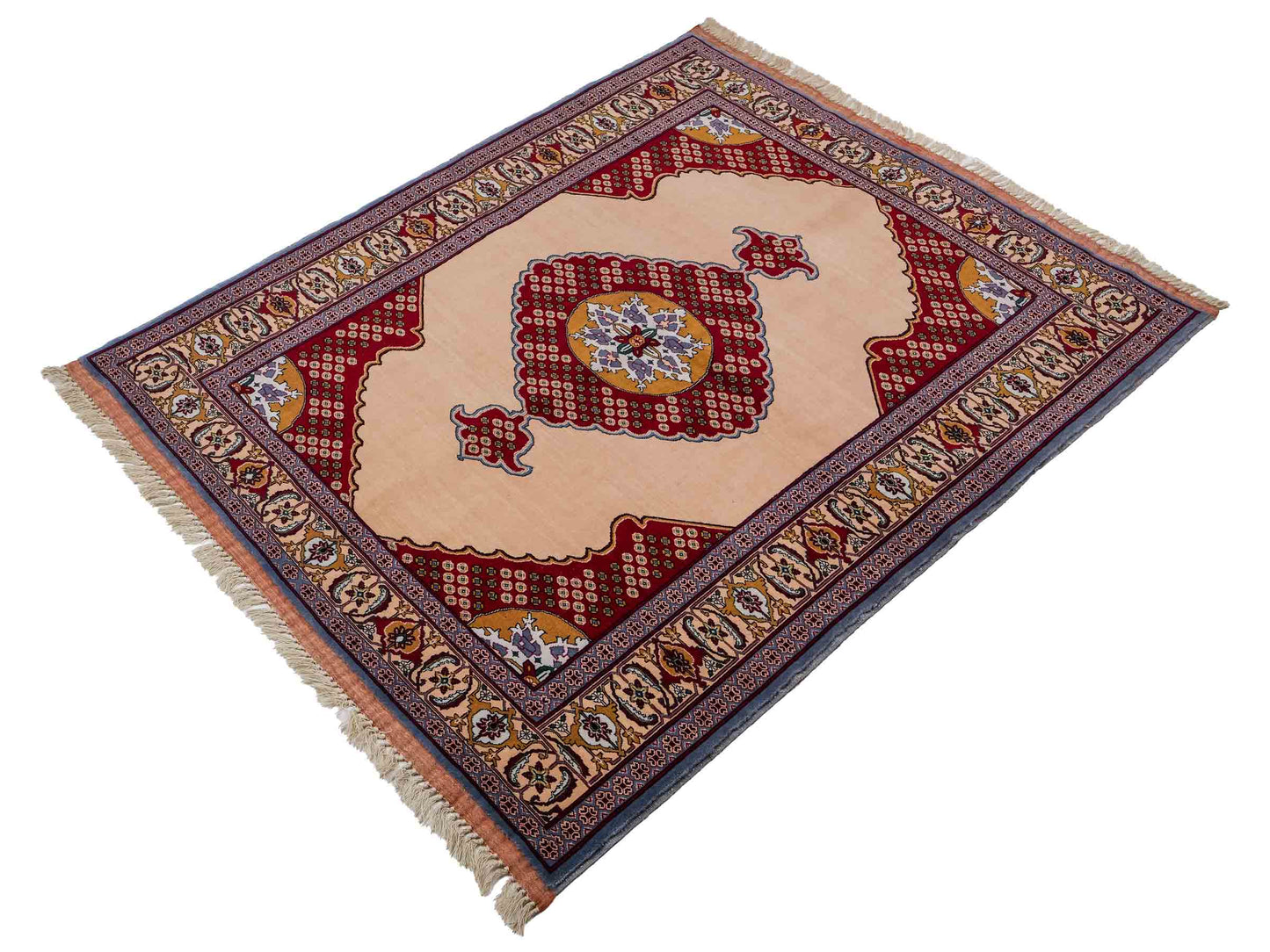 Sehr feiner, antiker, handgeknüpfter Afghan Orientteppich aus Wolle von Khademi. Größe: 150 x 104 cm. Farbe: Beige, rot, blau. Verkauf durch JUPITER Intl.