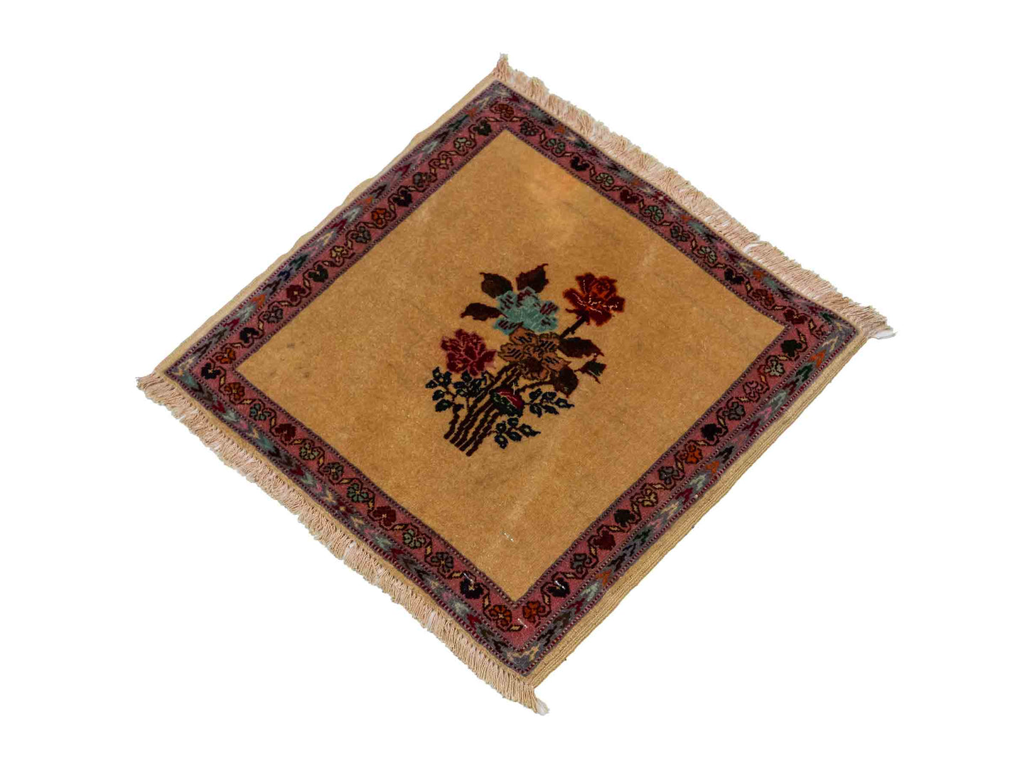 Antiker, handgeknüpfter Afghan Orientteppich aus Wolle von Khademi. Größe: 40 x 40 cm. Farbe: Beige. Verkauf durch JUPITER Intl.