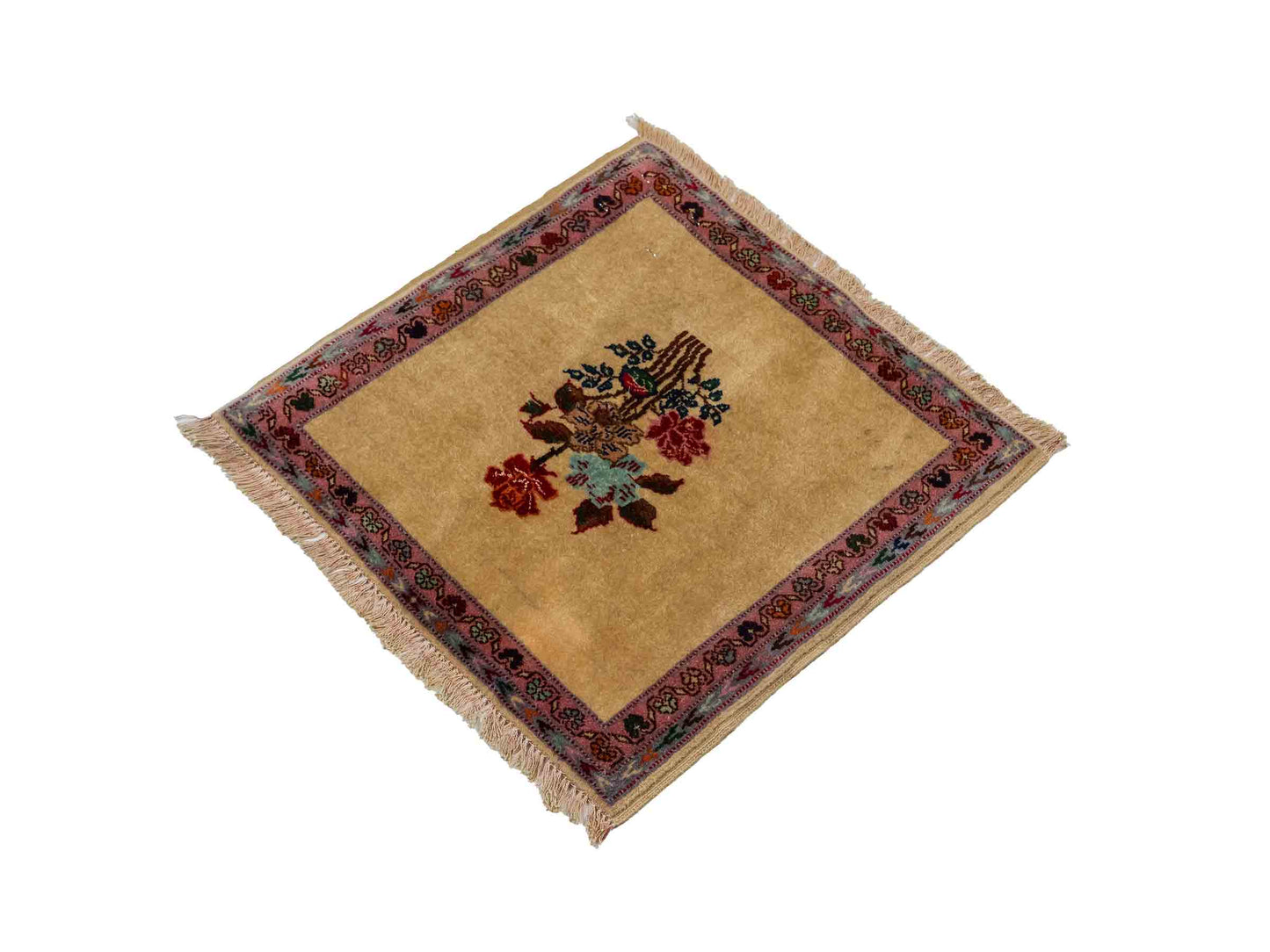Antiker, handgeknüpfter Afghan Orientteppich aus Wolle von Khademi. Größe: 40 x 40 cm. Farbe: Beige. Verkauf durch JUPITER Intl.