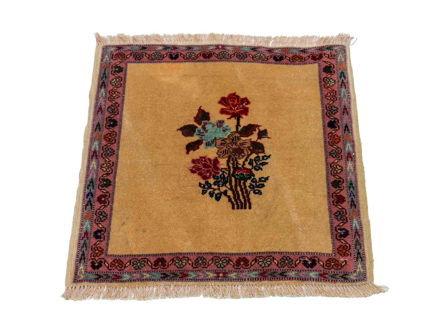 Antiker, handgeknüpfter Afghan Orientteppich aus Wolle von Khademi. Größe: 40 x 40 cm. Farbe: Beige. Verkauf durch JUPITER Intl.