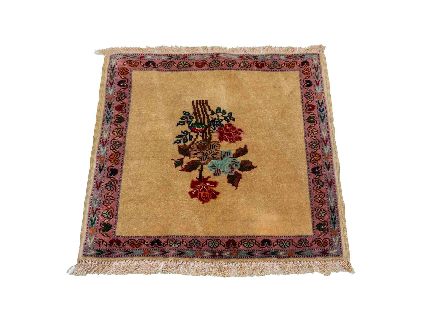 Antiker, handgeknüpfter Afghan Orientteppich aus Wolle von Khademi. Größe: 40 x 40 cm. Farbe: Beige. Verkauf durch JUPITER Intl.