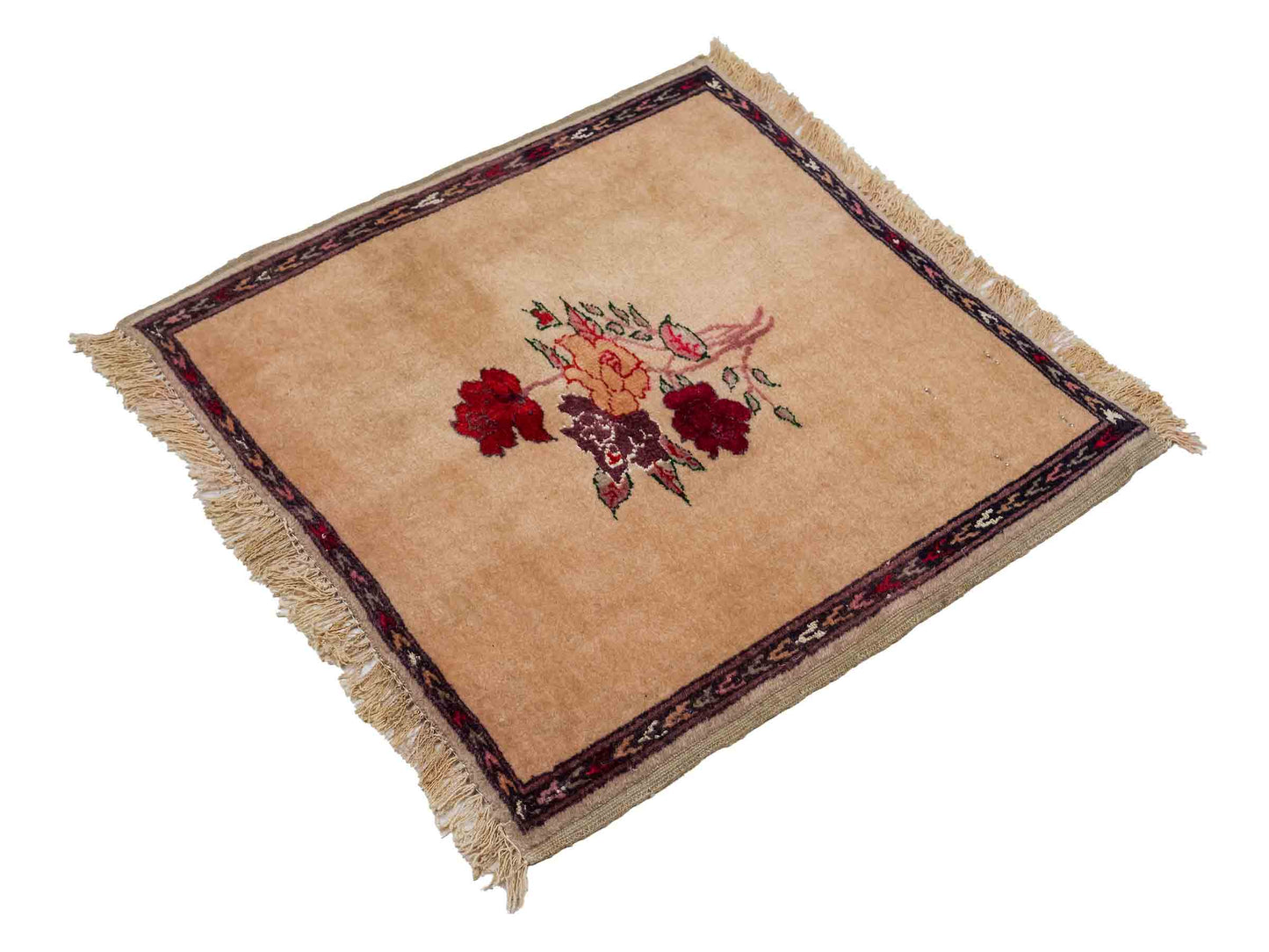 Antiker, handgeknüpfter Afghan Orientteppich aus Wolle von Khademi. Größe: 40 x 40 cm. Farbe: Beige. Verkauf durch JUPITER Intl.