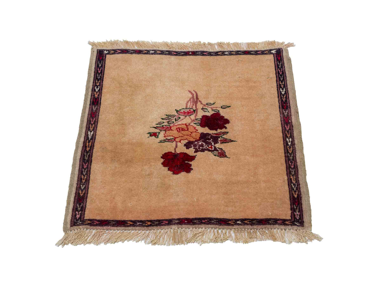 Antiker, handgeknüpfter Afghan Orientteppich aus Wolle von Khademi. Größe: 40 x 40 cm. Farbe: Beige. Verkauf durch JUPITER Intl.