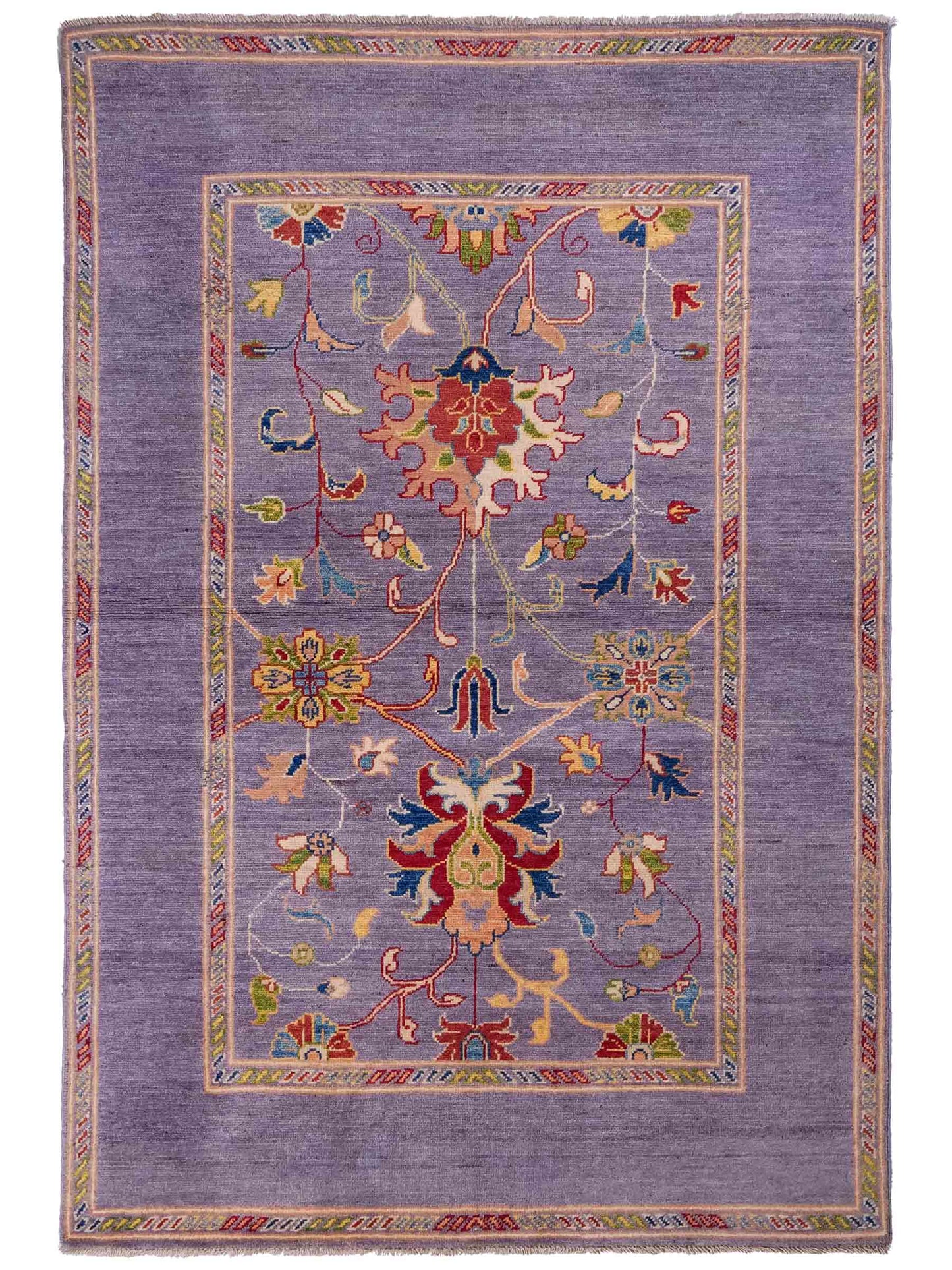 Feiner, handgeknüpfter Design Ziegler Chobi Orientteppich aus reiner Wolle mit geometrischem Feldmuster und figuralen Details von Khademi. Größe: 182 x 121 cm. Farbe: Graublau. RB3-B2662. Ursprung: Afghanistan. Verkauf durch JUPITER Intl.