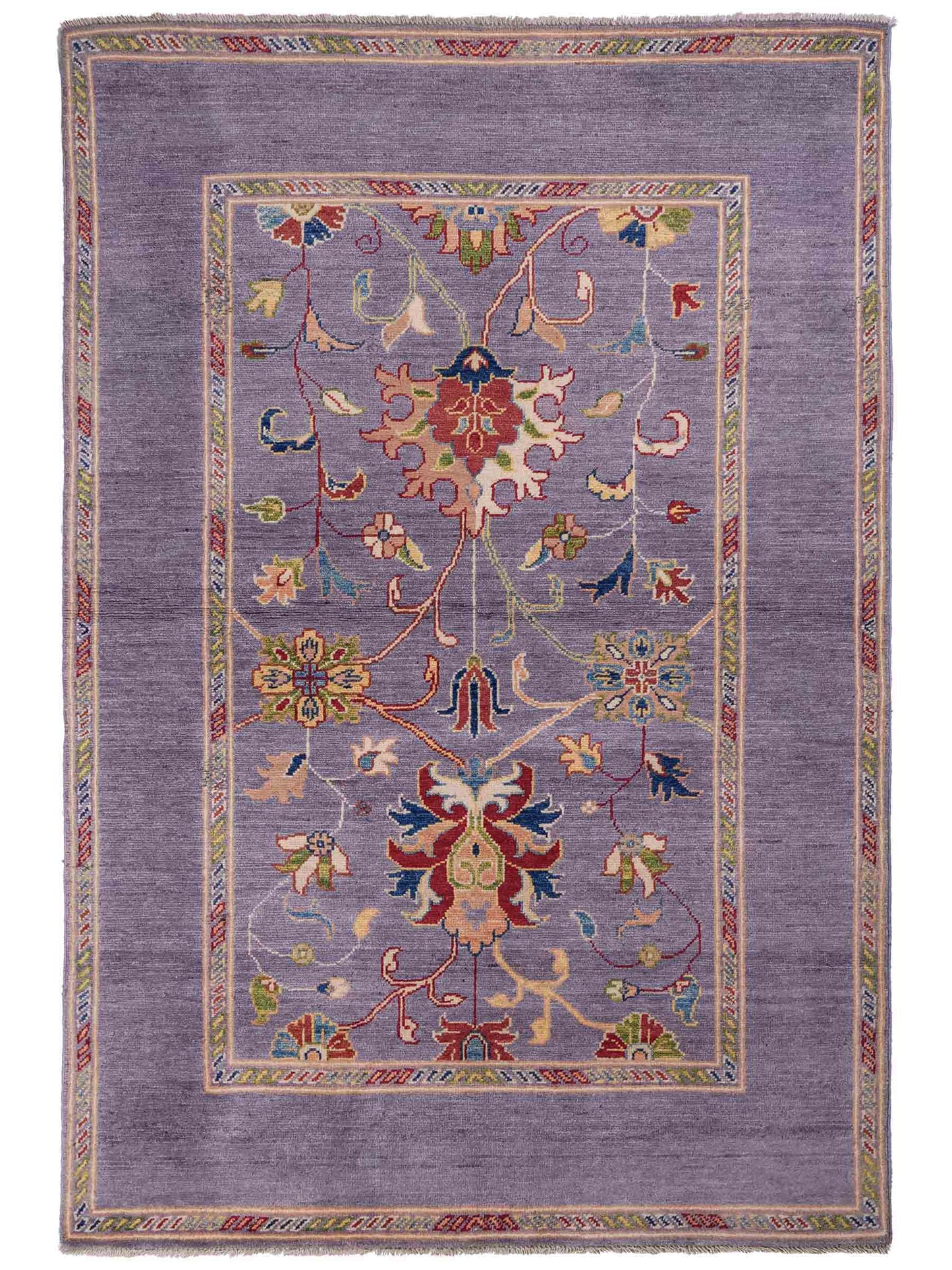 Feiner, handgeknüpfter Design Ziegler Chobi Orientteppich aus reiner Wolle mit geometrischem Feldmuster und figuralen Details von Khademi. Größe: 182 x 121 cm. Farbe: Graublau. RB3-B2662. Ursprung: Afghanistan. Verkauf durch JUPITER Intl.