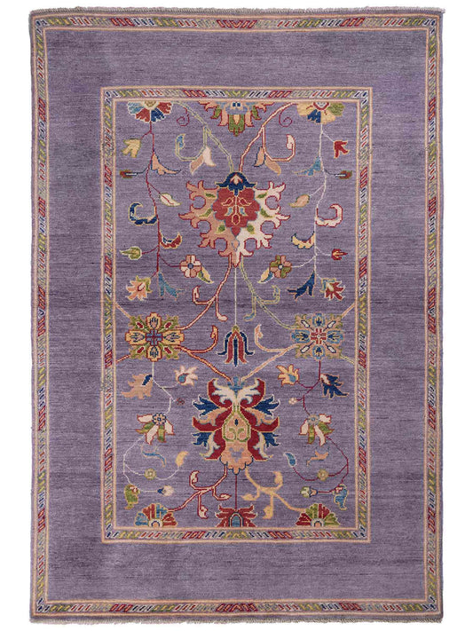 Feiner, handgeknüpfter Design Ziegler Chobi Orientteppich aus reiner Wolle mit geometrischem Feldmuster und figuralen Details von Khademi. Größe: 182 x 121 cm. Farbe: Graublau. RB3-B2662. Ursprung: Afghanistan. Verkauf durch JUPITER Intl.