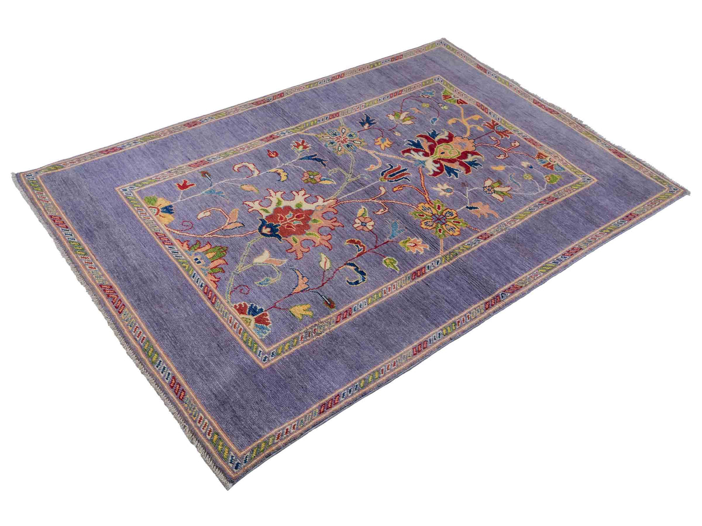 Feiner, handgeknüpfter Design Ziegler Chobi Orientteppich aus reiner Wolle mit geometrischem Feldmuster und figuralen Details von Khademi. Größe: 182 x 121 cm. Farbe: Graublau. RB3-B2662. Ursprung: Afghanistan. Verkauf durch JUPITER Intl.