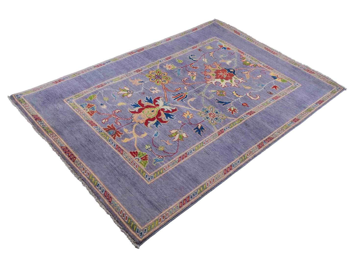 Feiner, handgeknüpfter Design Ziegler Chobi Orientteppich aus reiner Wolle mit geometrischem Feldmuster und figuralen Details von Khademi. Größe: 182 x 121 cm. Farbe: Graublau. RB3-B2662. Ursprung: Afghanistan. Verkauf durch JUPITER Intl.