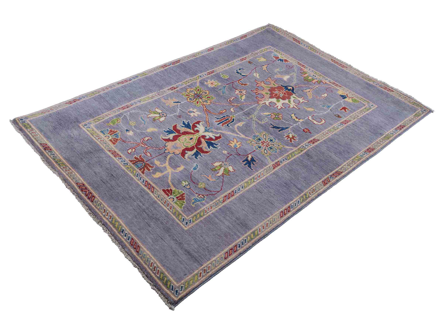Feiner, handgeknüpfter Design Ziegler Chobi Orientteppich aus reiner Wolle mit geometrischem Feldmuster und figuralen Details von Khademi. Größe: 182 x 121 cm. Farbe: Graublau. RB3-B2662. Ursprung: Afghanistan. Verkauf durch JUPITER Intl.