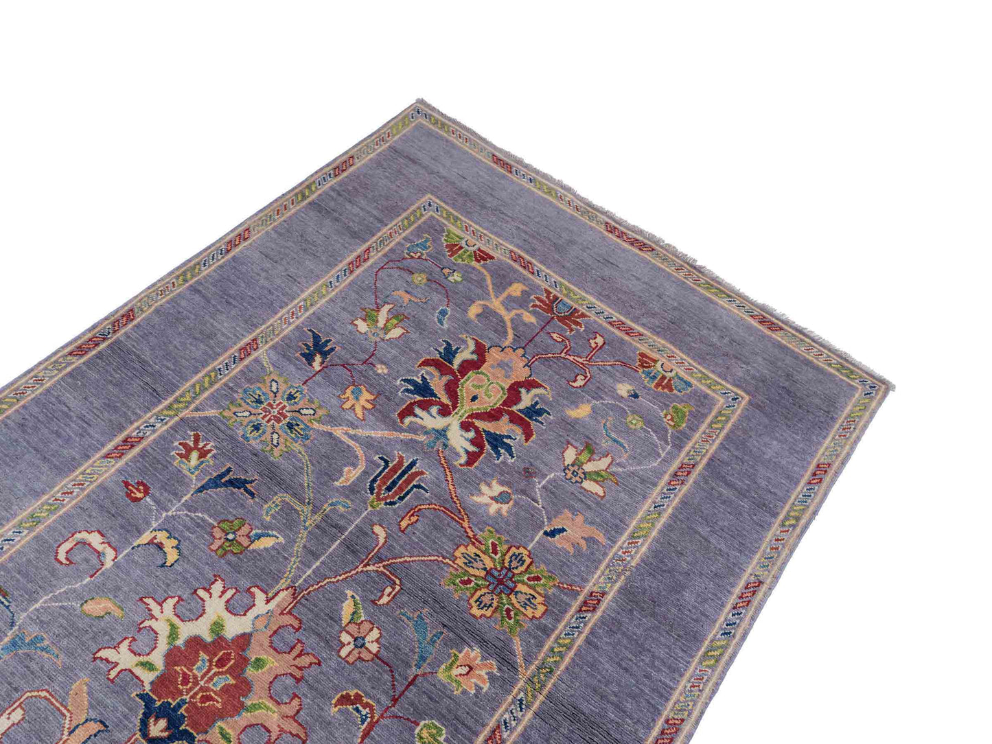 Feiner, handgeknüpfter Design Ziegler Chobi Orientteppich aus reiner Wolle mit geometrischem Feldmuster und figuralen Details von Khademi. Größe: 182 x 121 cm. Farbe: Graublau. RB3-B2662. Ursprung: Afghanistan. Verkauf durch JUPITER Intl.