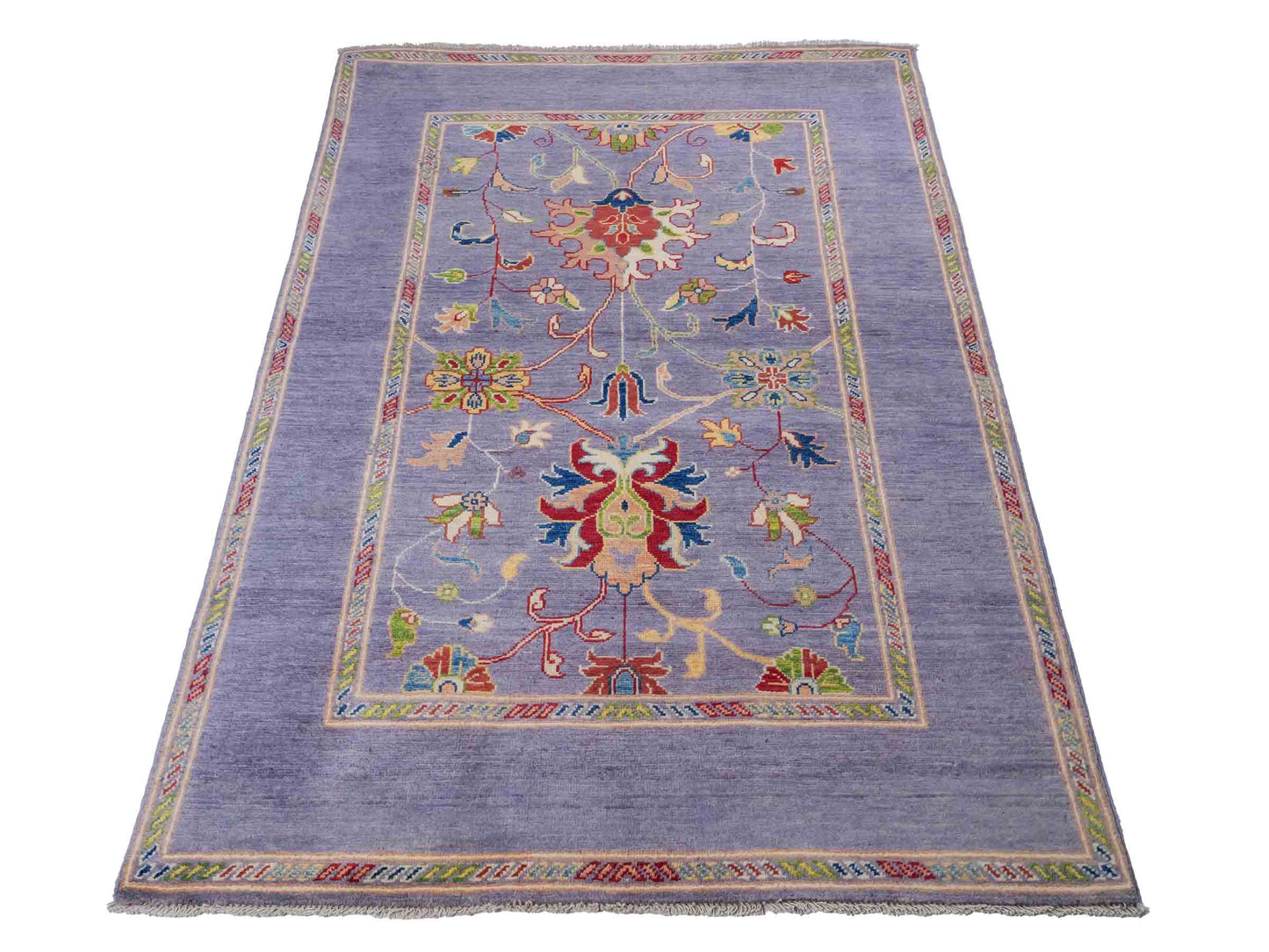 Feiner, handgeknüpfter Design Ziegler Chobi Orientteppich aus reiner Wolle mit geometrischem Feldmuster und figuralen Details von Khademi. Größe: 182 x 121 cm. Farbe: Graublau. RB3-B2662. Ursprung: Afghanistan. Verkauf durch JUPITER Intl.