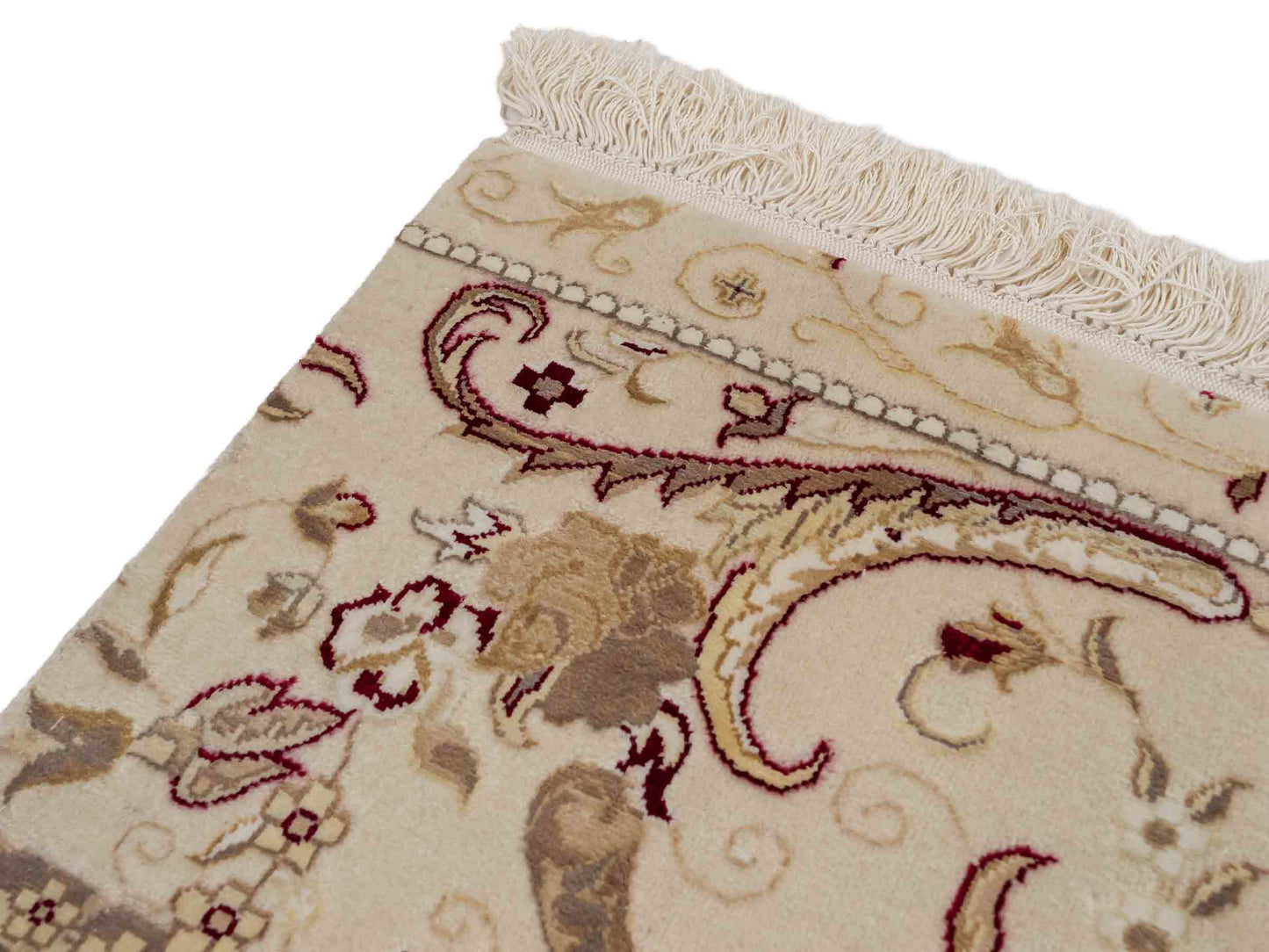 Sehr feiner, handgeknüpfter Khademi Orientteppich mit Haj Jalili Design aus Wolle mit Viskose, weiß, creme, rot. 40x39 cm. Verkauf durch Jupiter Intl.
