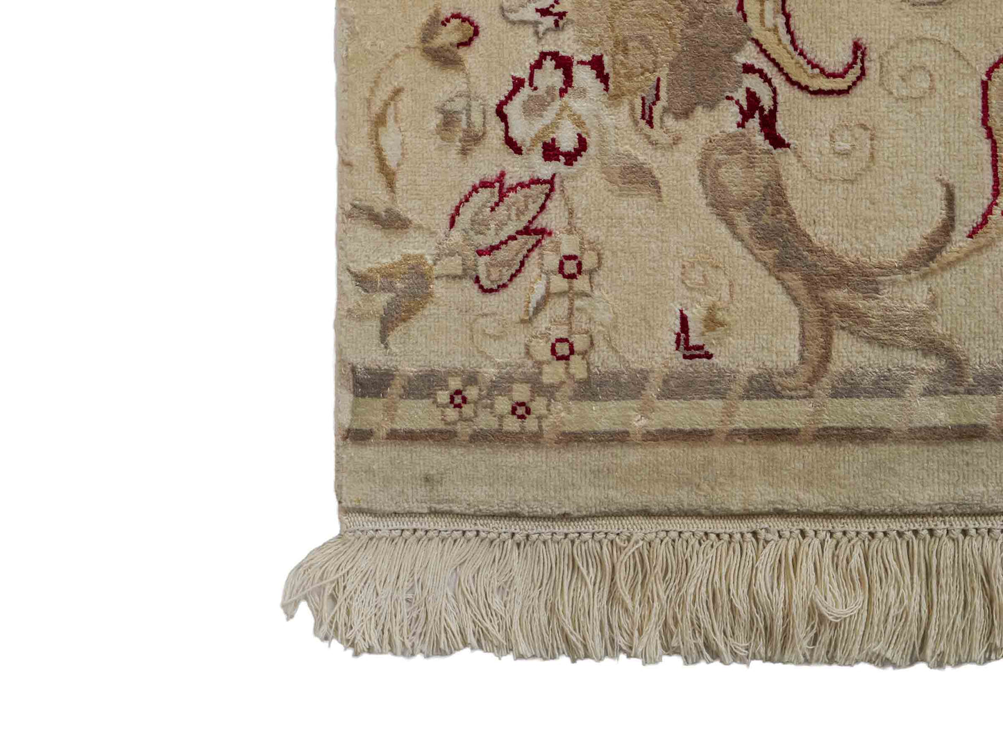 Sehr feiner, handgeknüpfter Khademi Orientteppich mit Haj Jalili Design aus Wolle mit Viskose, weiß, creme, rot. 40x39 cm. Verkauf durch Jupiter Intl.