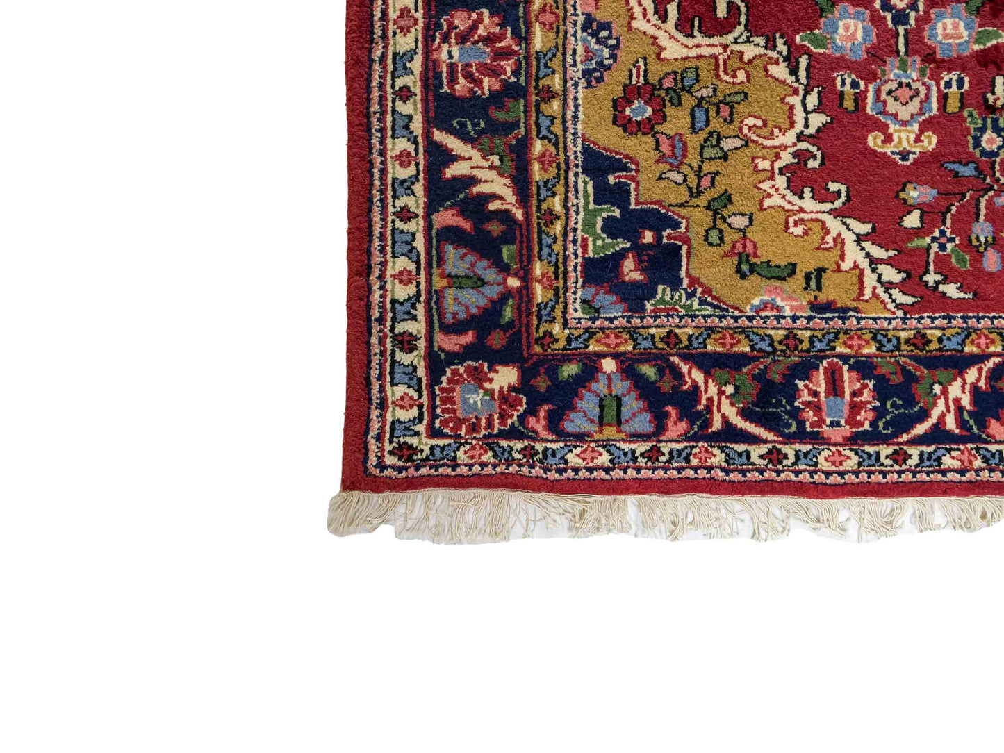 Feiner, handgeknüpfter Indo Keshan Orientteppich aus Wolle von Khademi. Größe 202 x 138 cm. Farbe: Rot, blau. Verkauf durch JUPITER Intl.