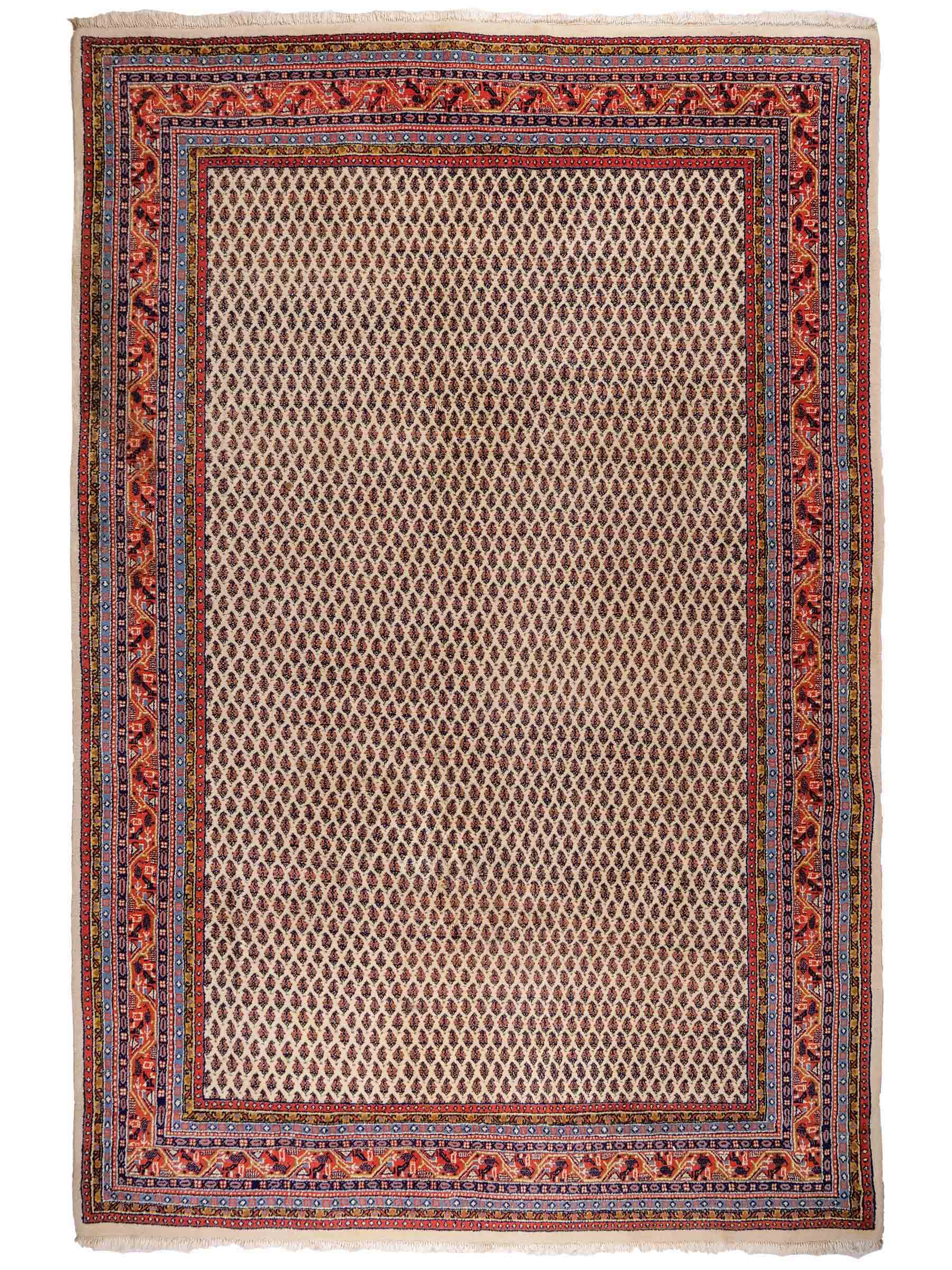 Feiner, handgeknüpfter indischer Sarough Mir Wollteppich von Khademi. Größe: 297 x 202 cm. Farbe: Cremeweiß. Verkauf durch JUPITER Intl.